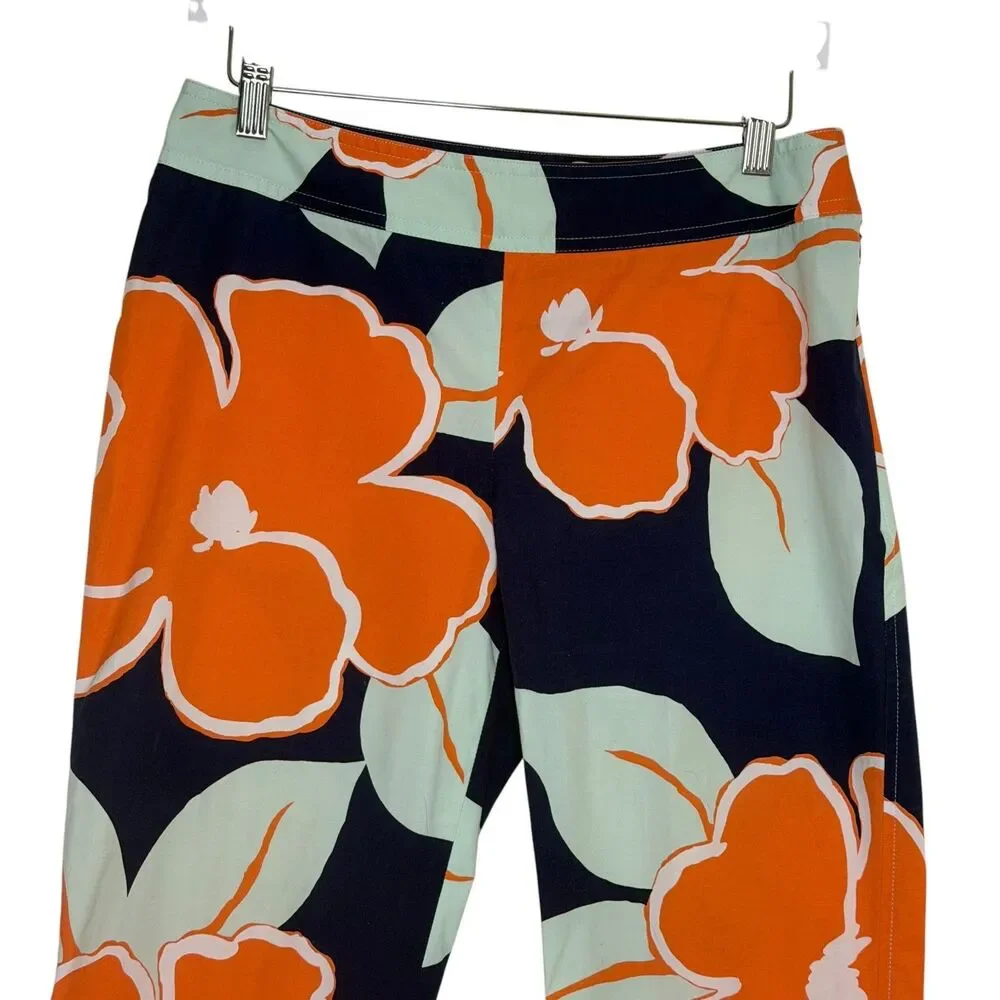 J McLaughlin Crop Pants Floral  Hawaiian Tropical Women Orange Blue 6